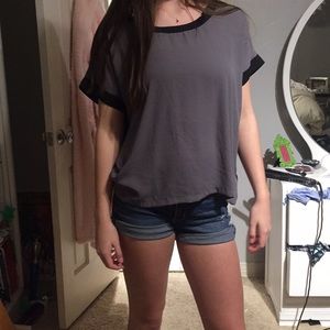 grey and black shirt